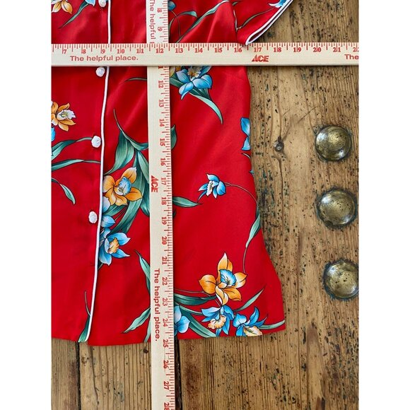 Hilo Hattie Women’s Red Floral Print Button-Up Hawaiian Blouse Mandarin Collar - Picture 5 of 5
